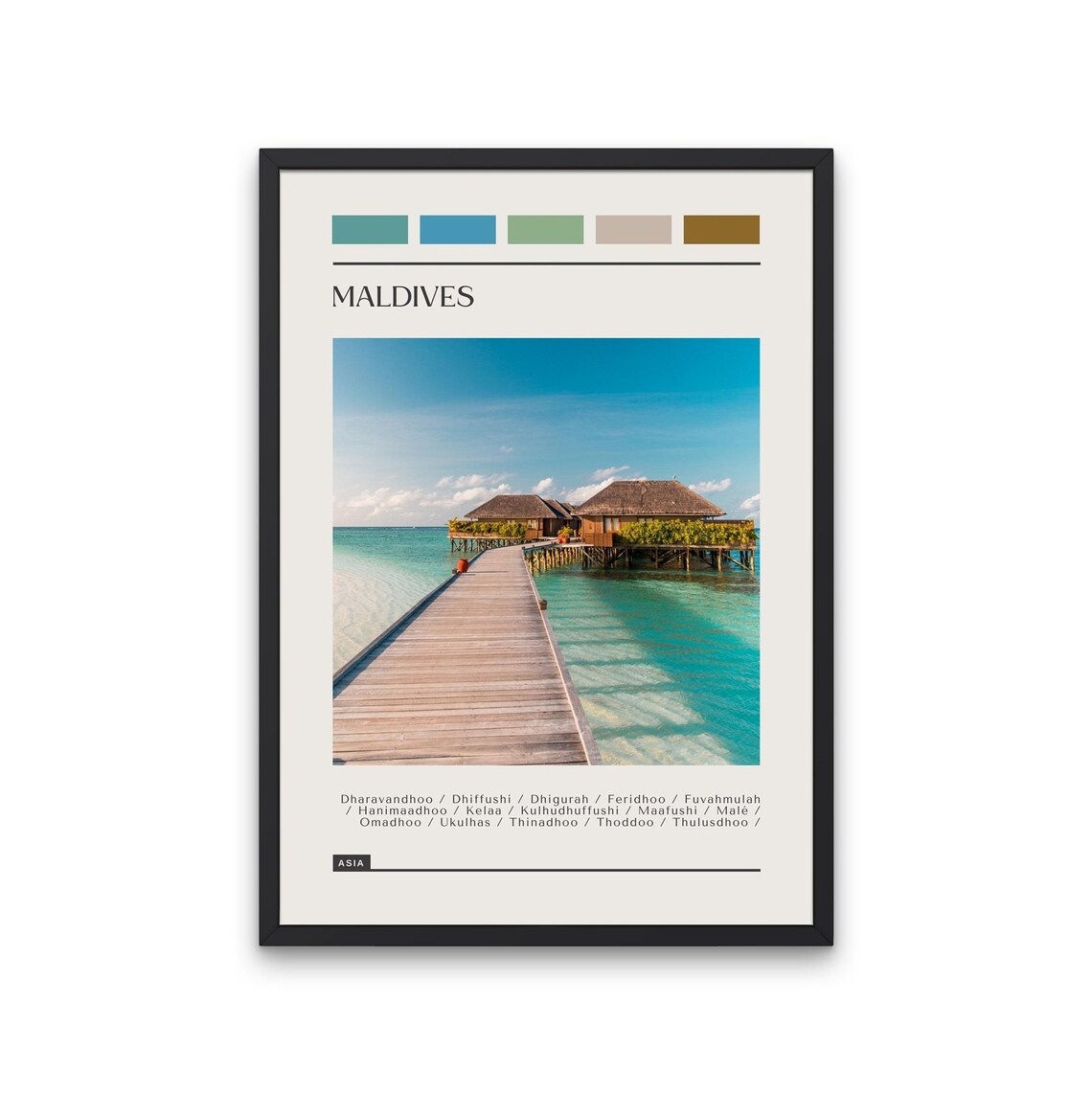 Maldives Overwater Bungalow Color Block Island Photo Travel Poster