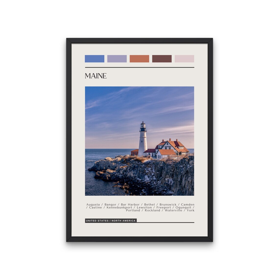 Maine Travel Poster, Color Block Art Print