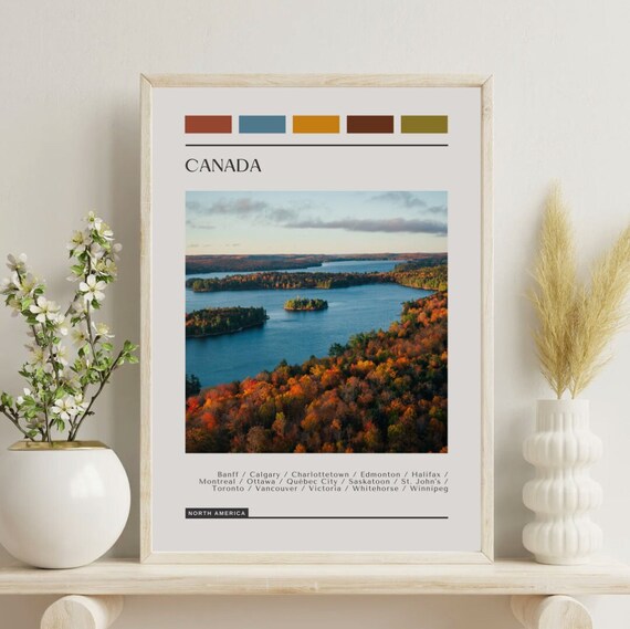 Canada Autumn Lake Fall Forest Color Block Travel Photo Poster