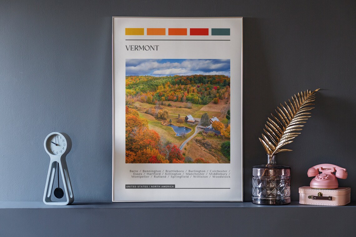 Vermont Fall Foliage Aerial Photo Color Block USA Travel Poster - Image 2