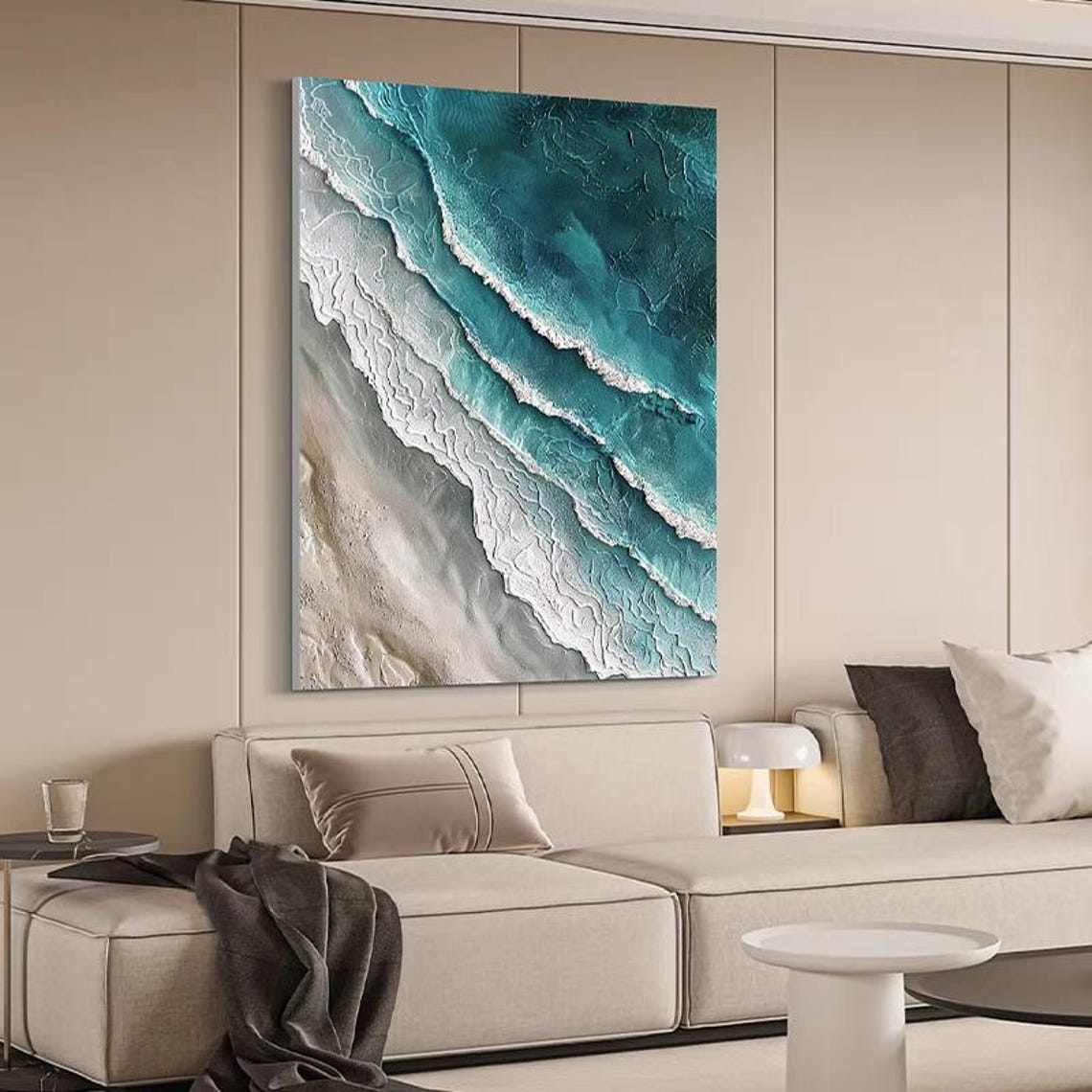Aerial Turquoise Ocean Waves on Sandy Shoreline Seascape Poster - Image 3