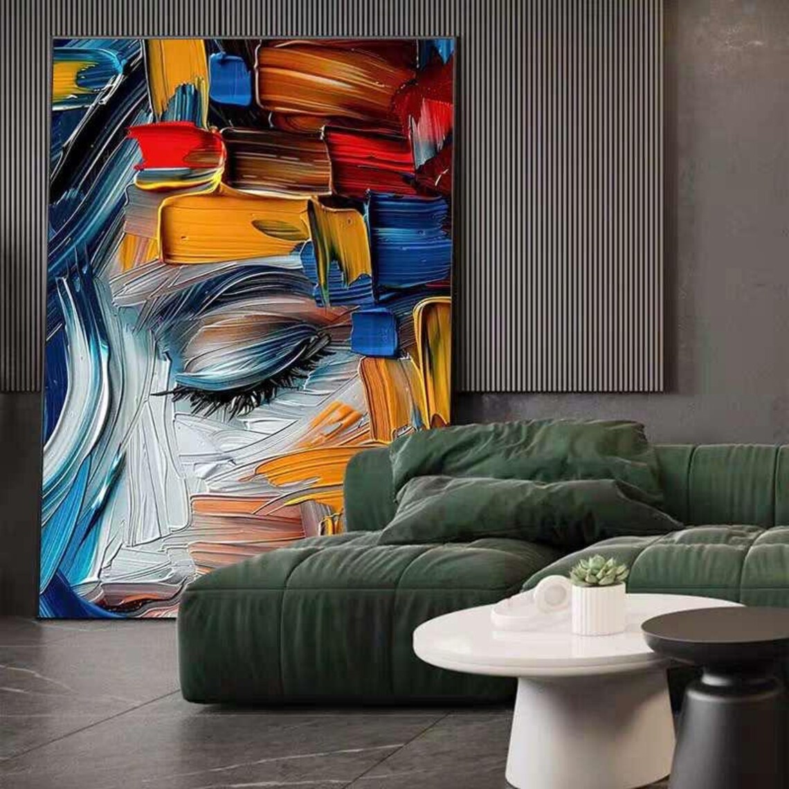 Closed Eye in Blue and Orange Palette Knife Strokes Art Poster - Image 4