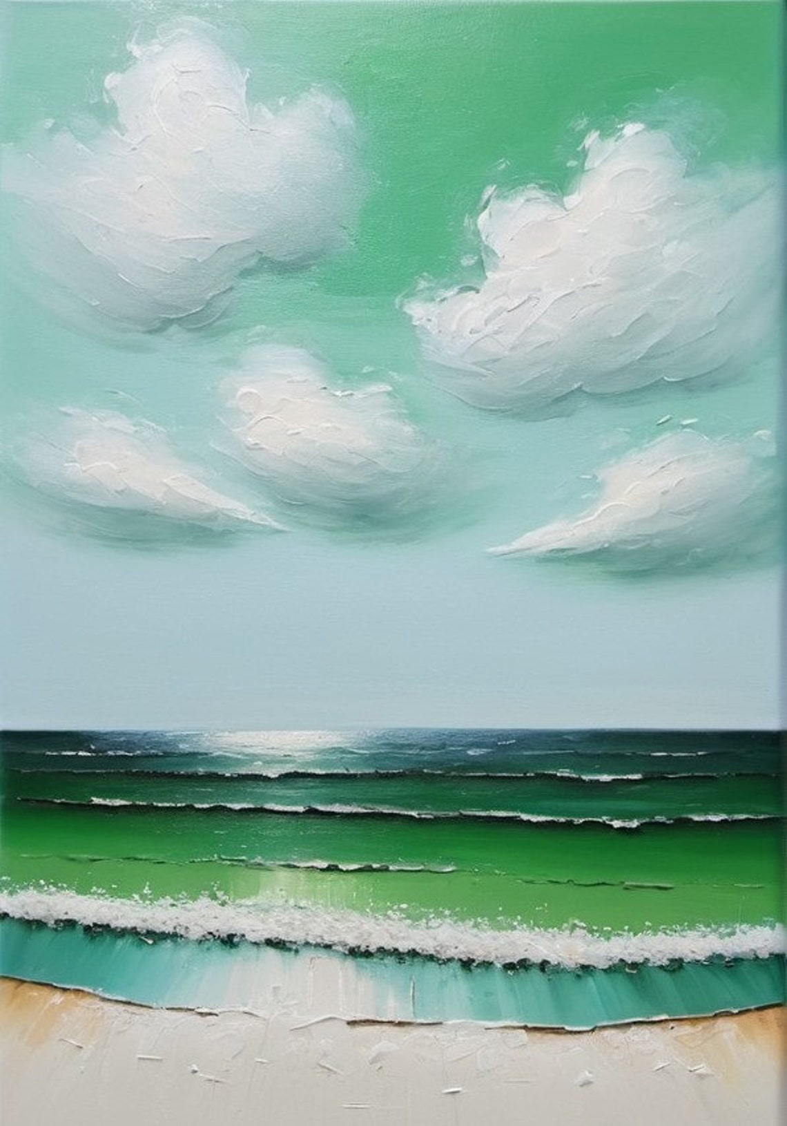 Vertical Emerald Seascape With Deep Green Ocean Waves Shore Poster - Image 3