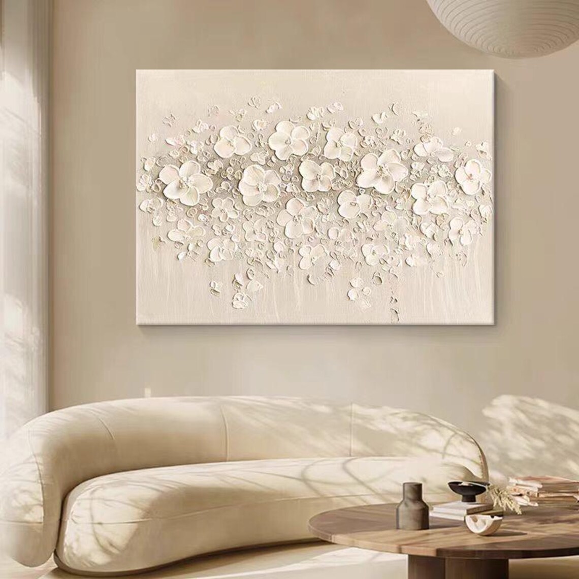 White Sculpted Blossom Relief Minimal Textured Floral Art Poster - Image 3