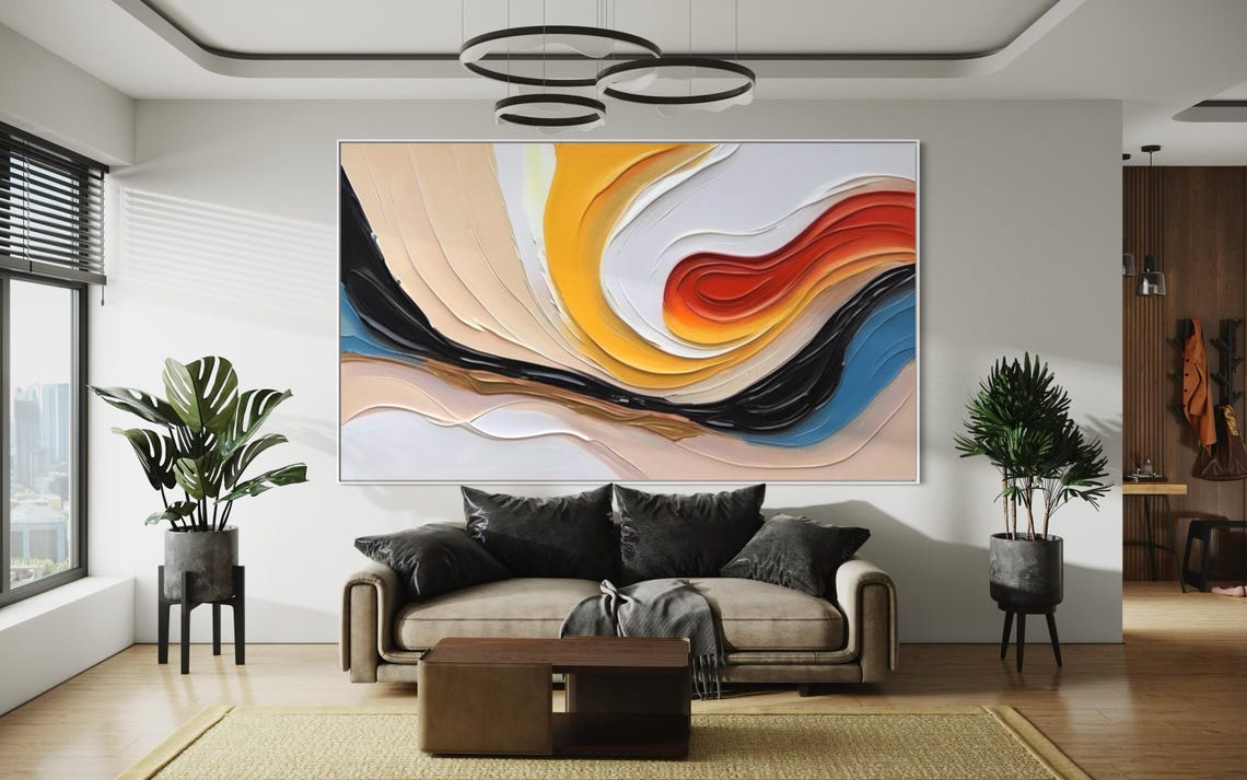 Fiery Orange Red and Black Swirling Ribbons Abstract Art Poster - Image 2