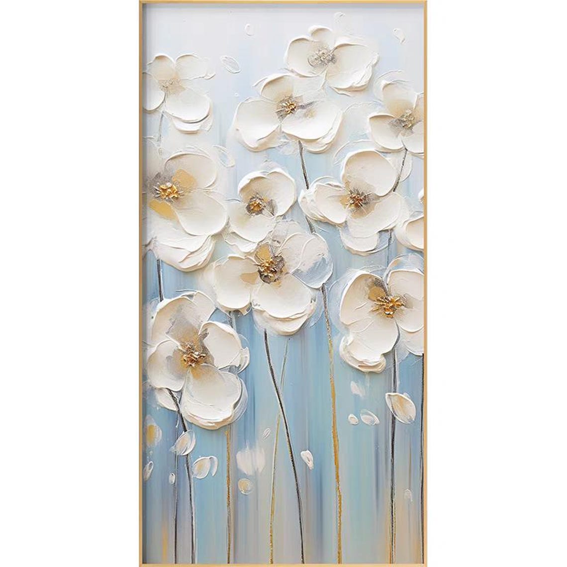 White Blooms on Soft Blue Background Elegant Floral Art Poster - Image 3