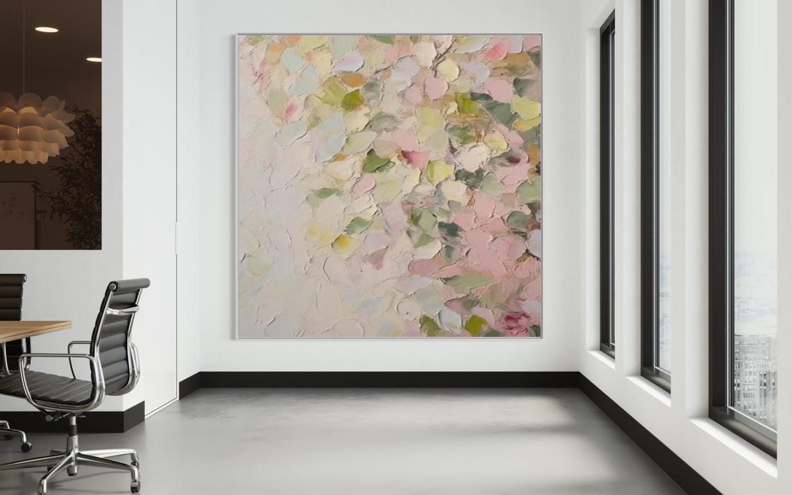 Soft Pastel Petals Square Abstract Textured Spring Blossom Poster - Image 4