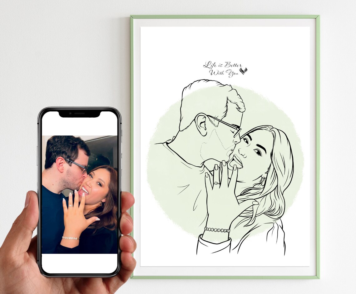 Custom One Line Engagement Portrait Art Print - Image 2