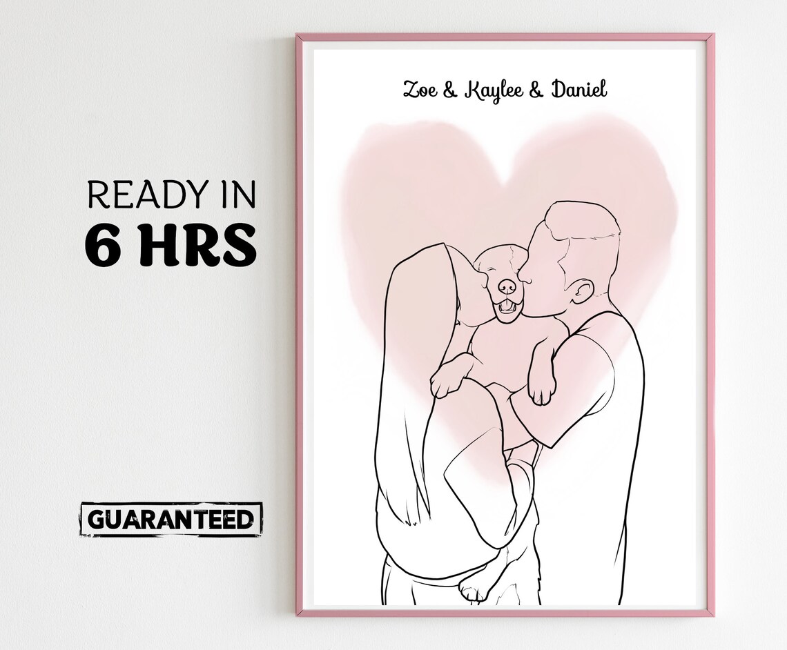 Custom Family Portrait Line Drawing Art Print