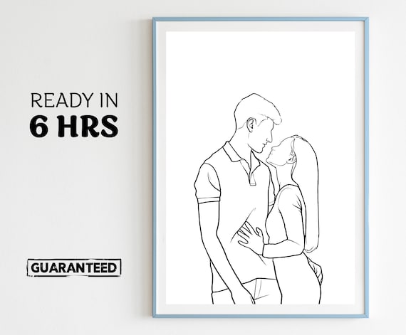 Minimal Line Art Couple Portrait, Personalized Art Print