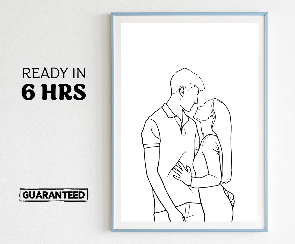 Minimal Line Art Couple Portrait, Personalized Art Print