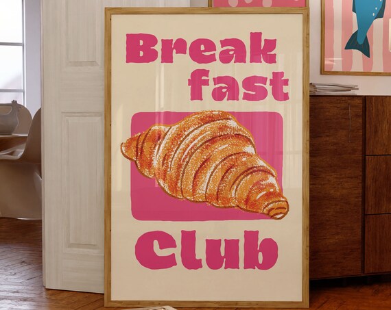 Croissant Breakfast Club Retro Kitchen Art Print