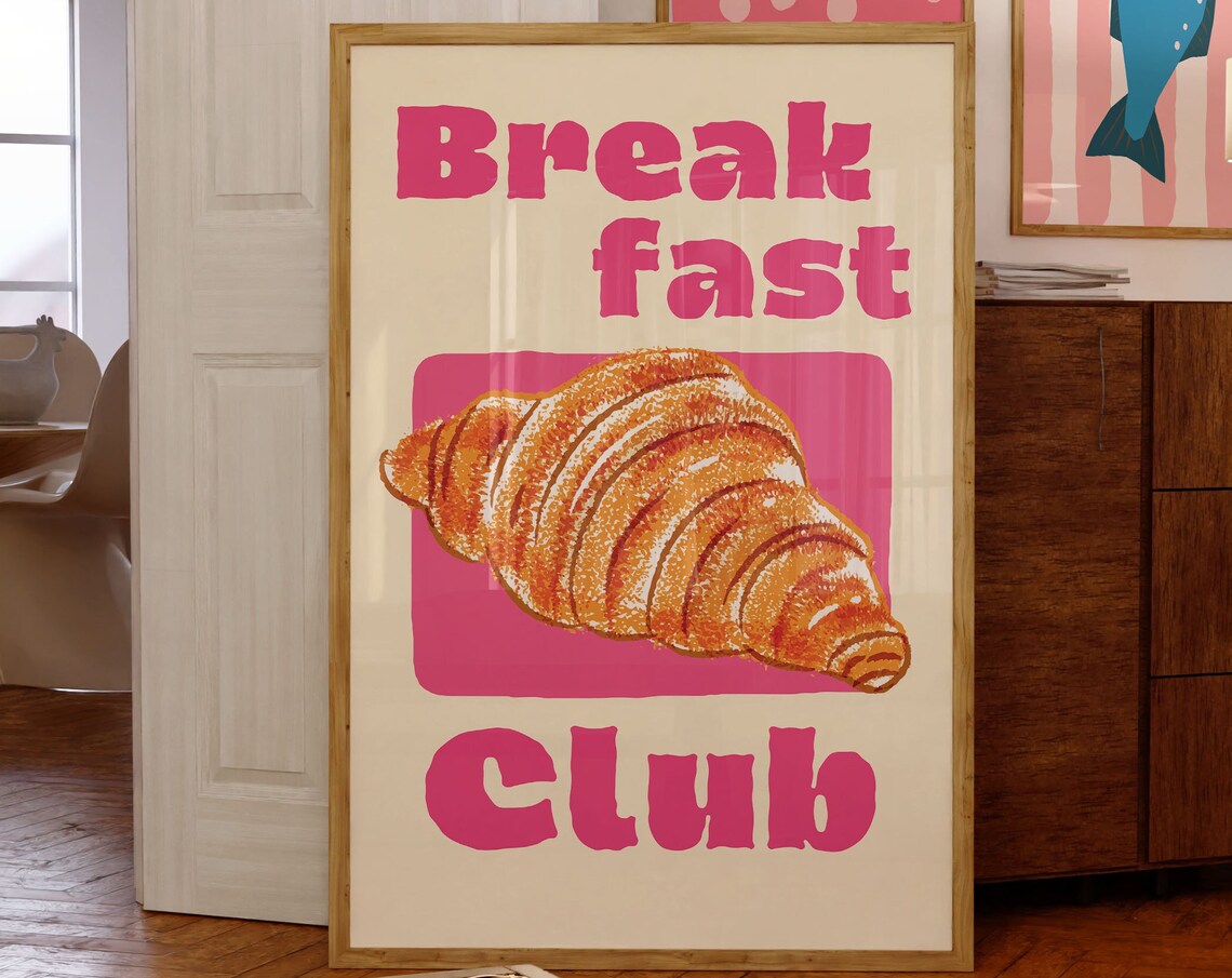 Croissant Breakfast Club Retro Kitchen Art Print