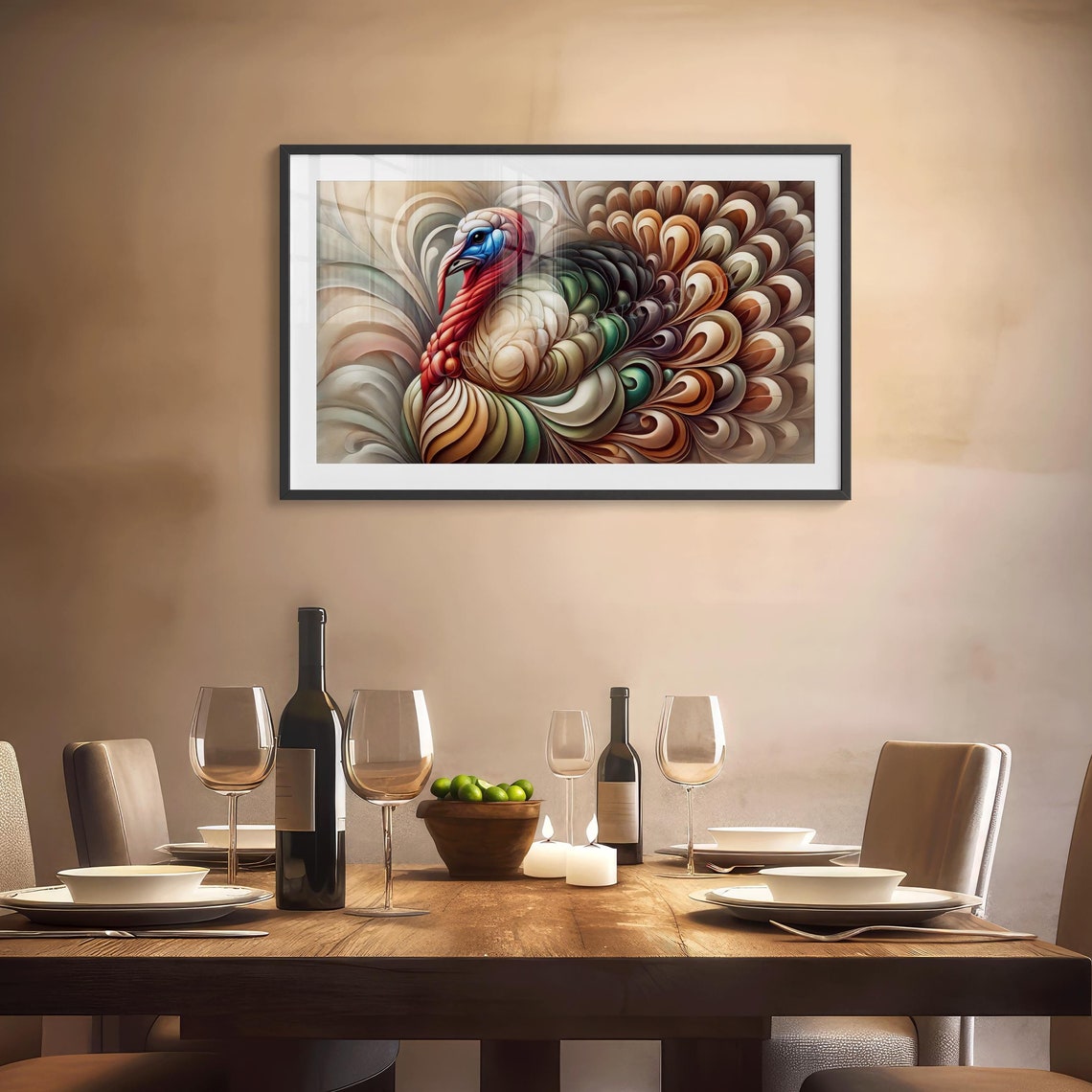 Abstract Colorful Turkey with Swirling Art Nouveau Feathers Poster