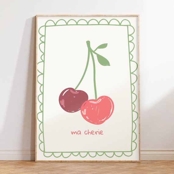 Ma Cherie Cherry Print Preppy Cherry Poster Trendy Wall Art Retro Preppy Dorm Wall Decor Yk2 Aesthetic Decor