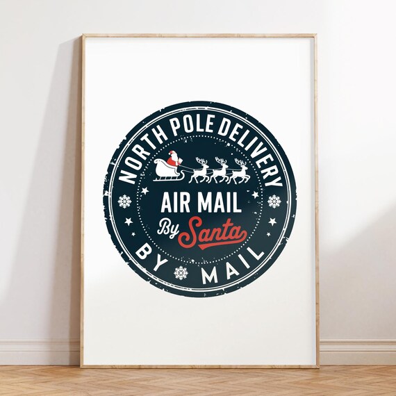North Pole Delivery Air Mail By Santa Vintage Christmas Art Poster