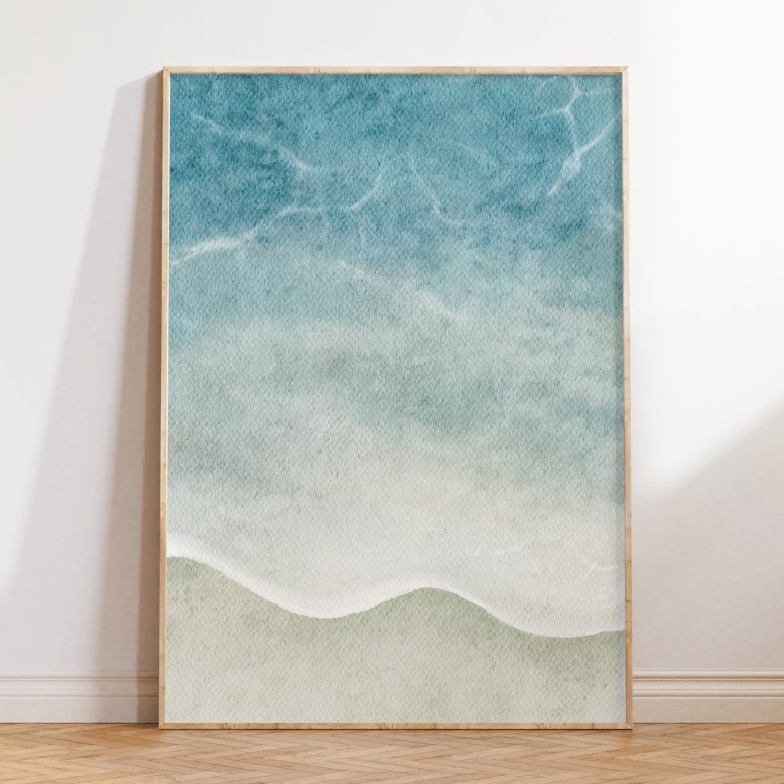 Teal Ocean Water With Drifting White Sea Foam Abstract Print
