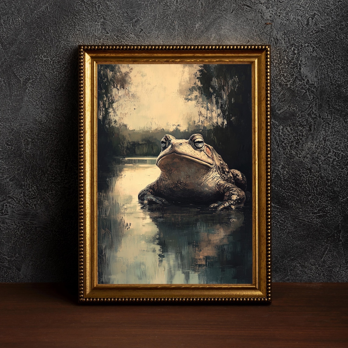 Vintage Toad Pond Dark Moody Oil Painting Cottagecore Art Print