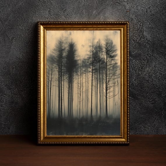 Antique Moody Charcoal Treevintage Art Printstree Sketchdark Wall Artbrown Dark Artmoody Academiavintage Forest Landscape