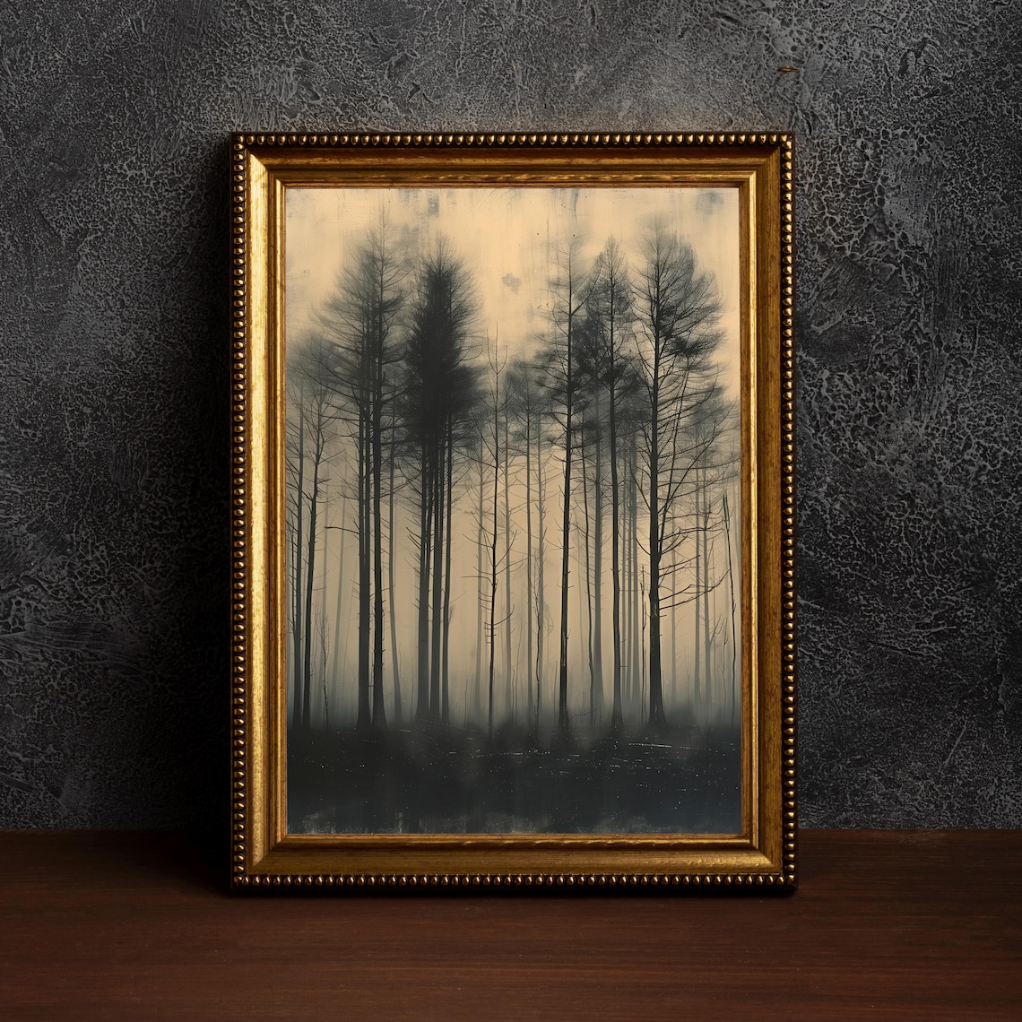 Moody Charcoal Forest Painting with Misty Trees Dark Academia Poster