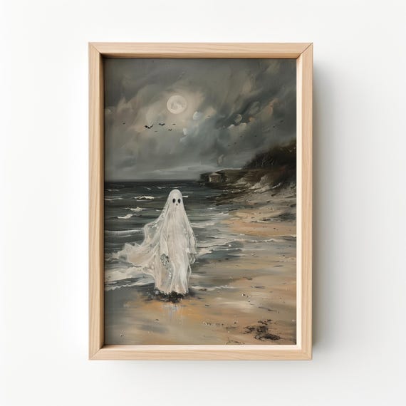On The Beach Oil Paint Halloween Gothic Art Print