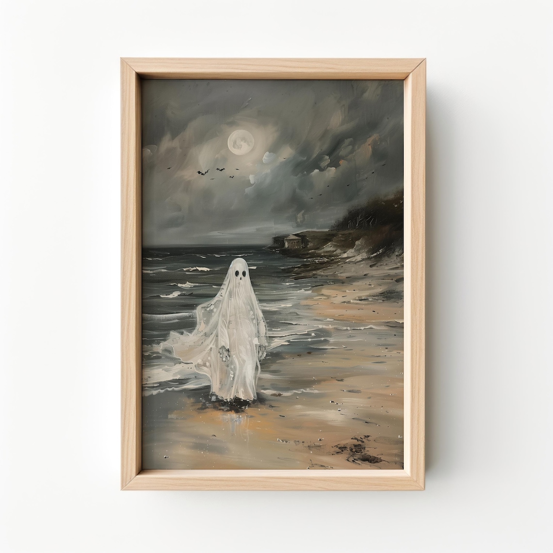 On The Beach Oil Paint Halloween Gothic Art Print