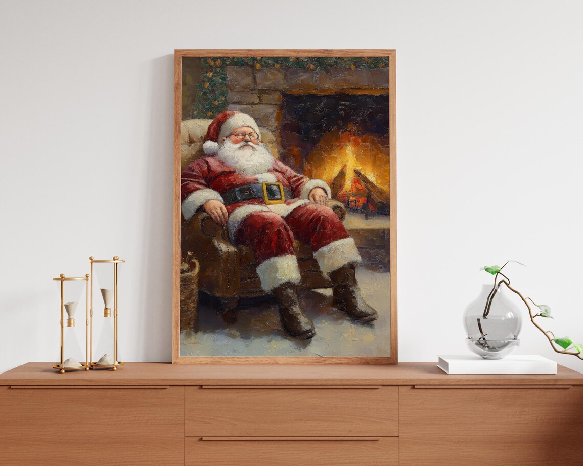 Sleeping Santa Vintage Christmas Art Print