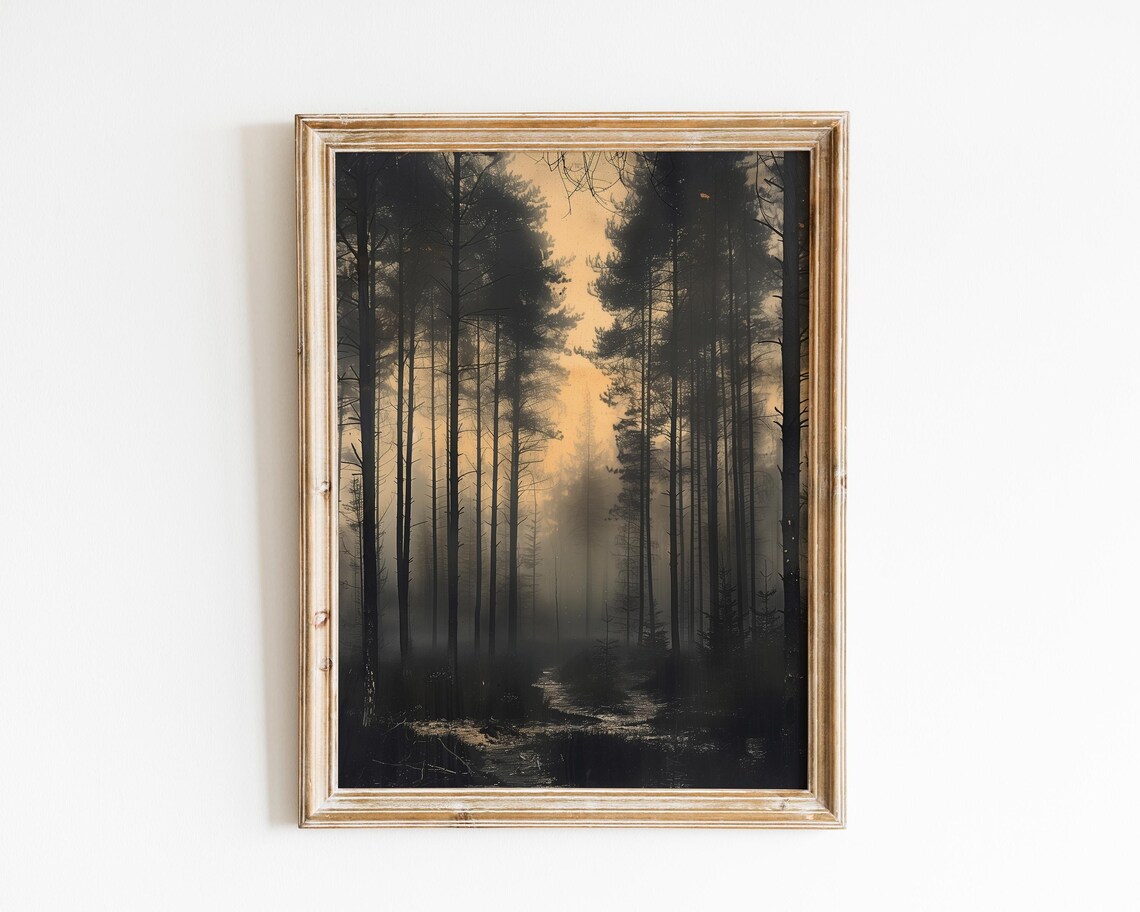 Antique Moody Charcoal Tree Vintage Art Print