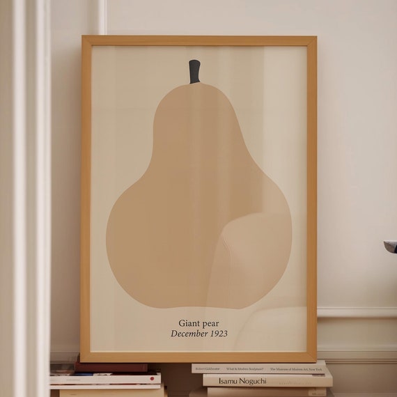 Beige Print Pear Poster Abstract Fruit Art Beige Poster Art For Living Room Brown Kitchen Poster Art