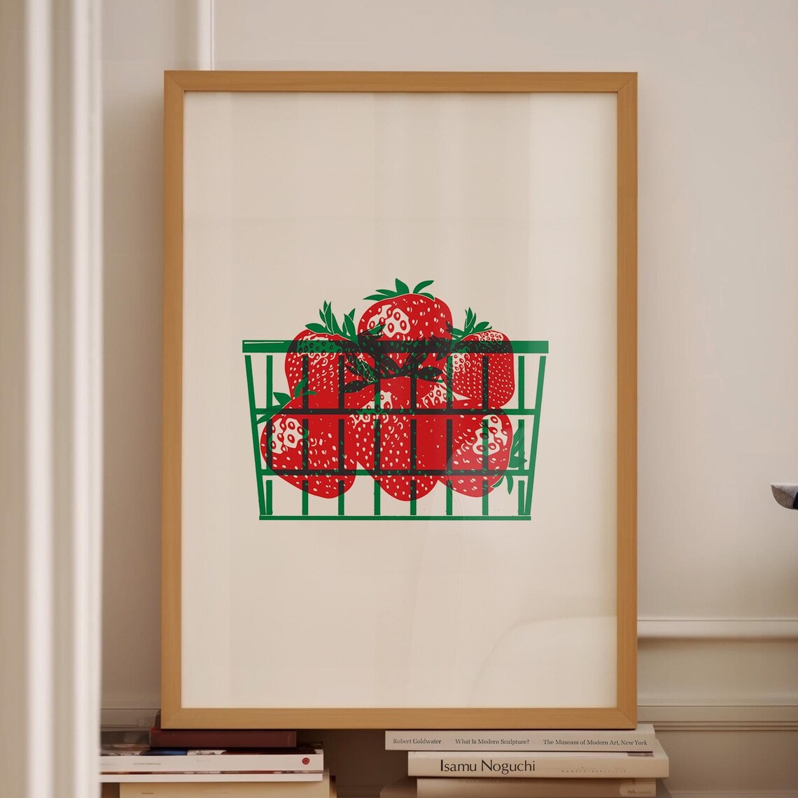 Strawberry Basket Fruit Red Green Retro Screen Style Art Poster