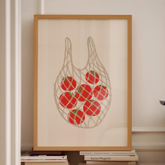 Tomatoes In A Bag Illustration Simple Tomato Poster Kitchen Tomato Poster Large Wall Art For Kitchen