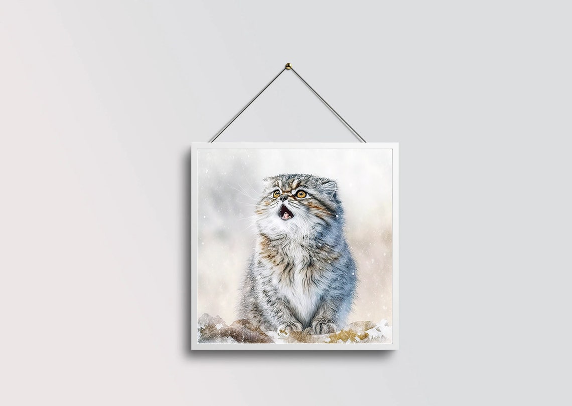 Fluffy Pallas Cat Manul in Winter Snow with Golden Eyes Poster - Image 2