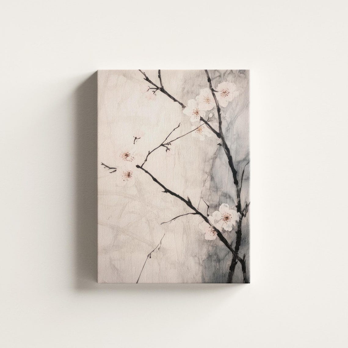 White Plum Blossom on Ink Branches Japanese Painting Art Print