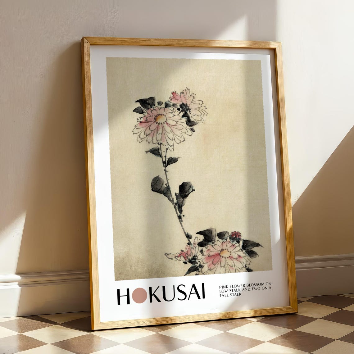 Katsushika Hokusai Print Pink Flower Blossom On Stalk Art Japanese Ukiyo E Art Vintage Japan Wall Decor Woodblock Style Japandi Print