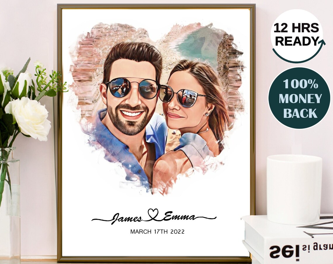 James and Emma Heart Portrait Dated March 17th 2022 Couple Poster