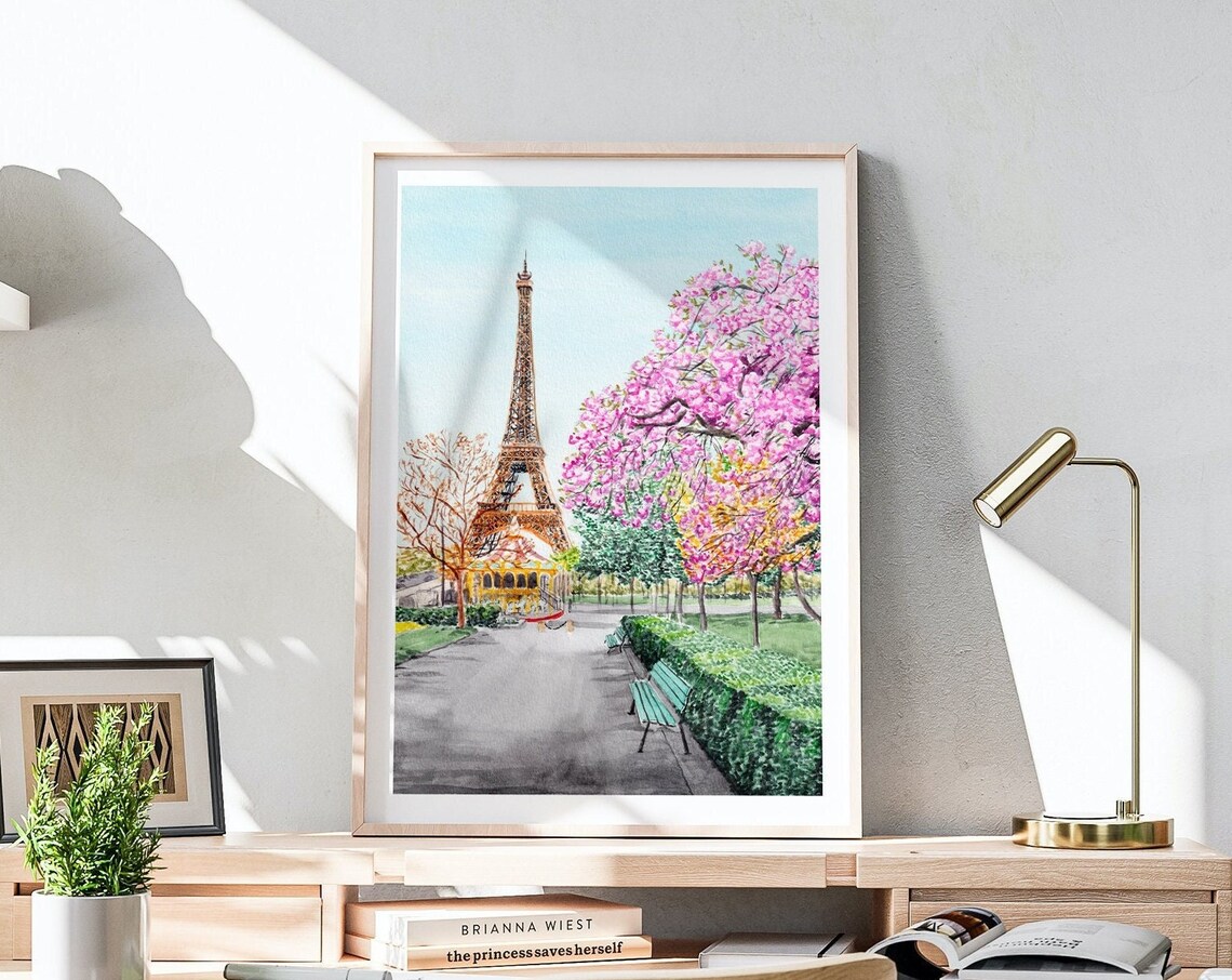 Paris Eiffel Tower, France Watercolor Travel Poster Art