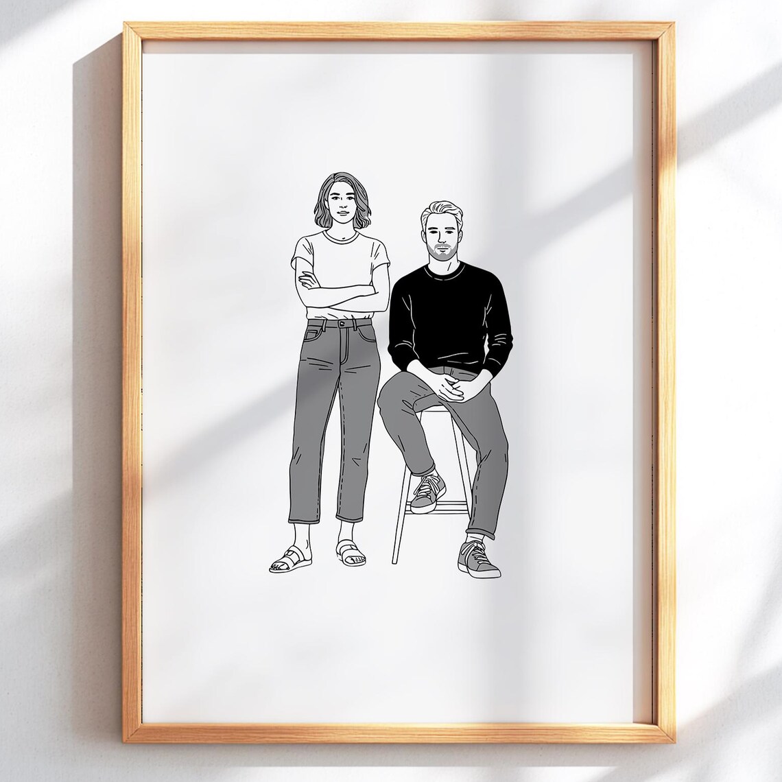 Custom Couples Portrait Minimalist Monochrome Line Art Poster