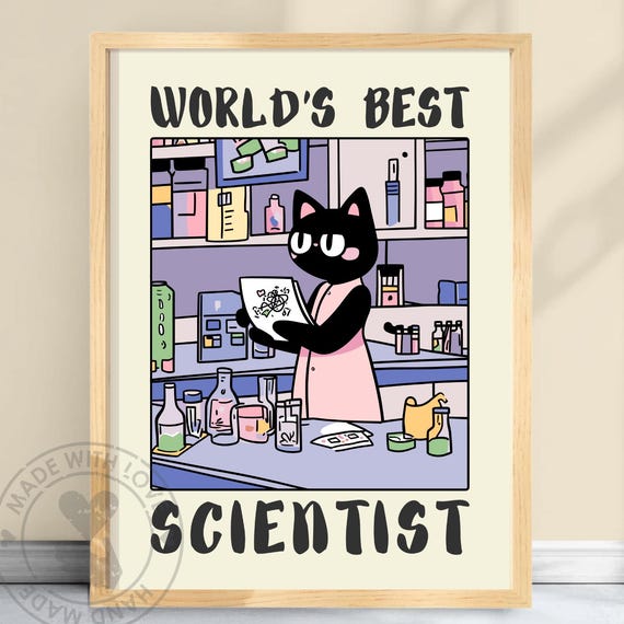 Cat Scientist Poster Funny Lab Art Quirky Gift