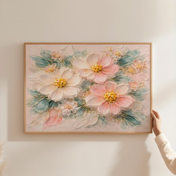 Pastel Floral Impasto Blush Pink White Flower Bloom Art Poster