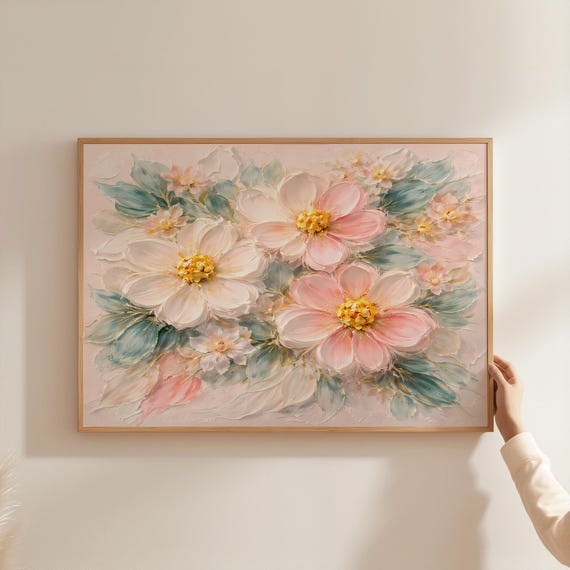 Pastel Floral Wall Art Blush Pink Flower Canvas Print Elegant Botanical Poster Soft Cottagecore Decor Romantic Bloom Artwork