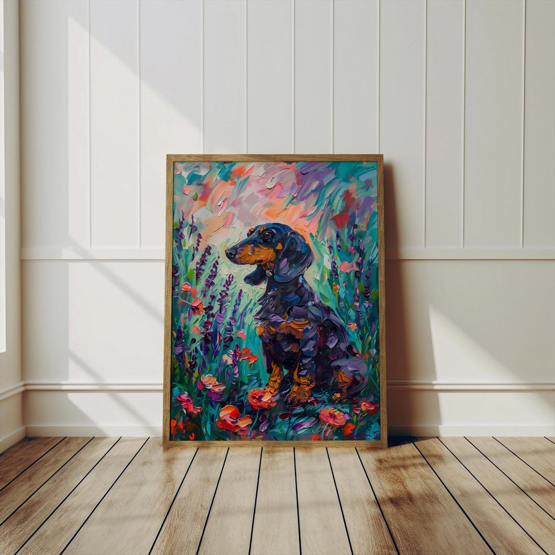 Dachshund in Flower Field Impressionist Colorful Dog Breed Poster