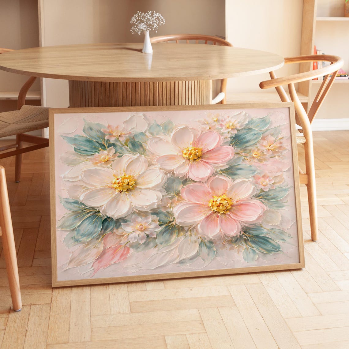 Blush Pink Floral Textured Botanical Soft Feminine Art Poster