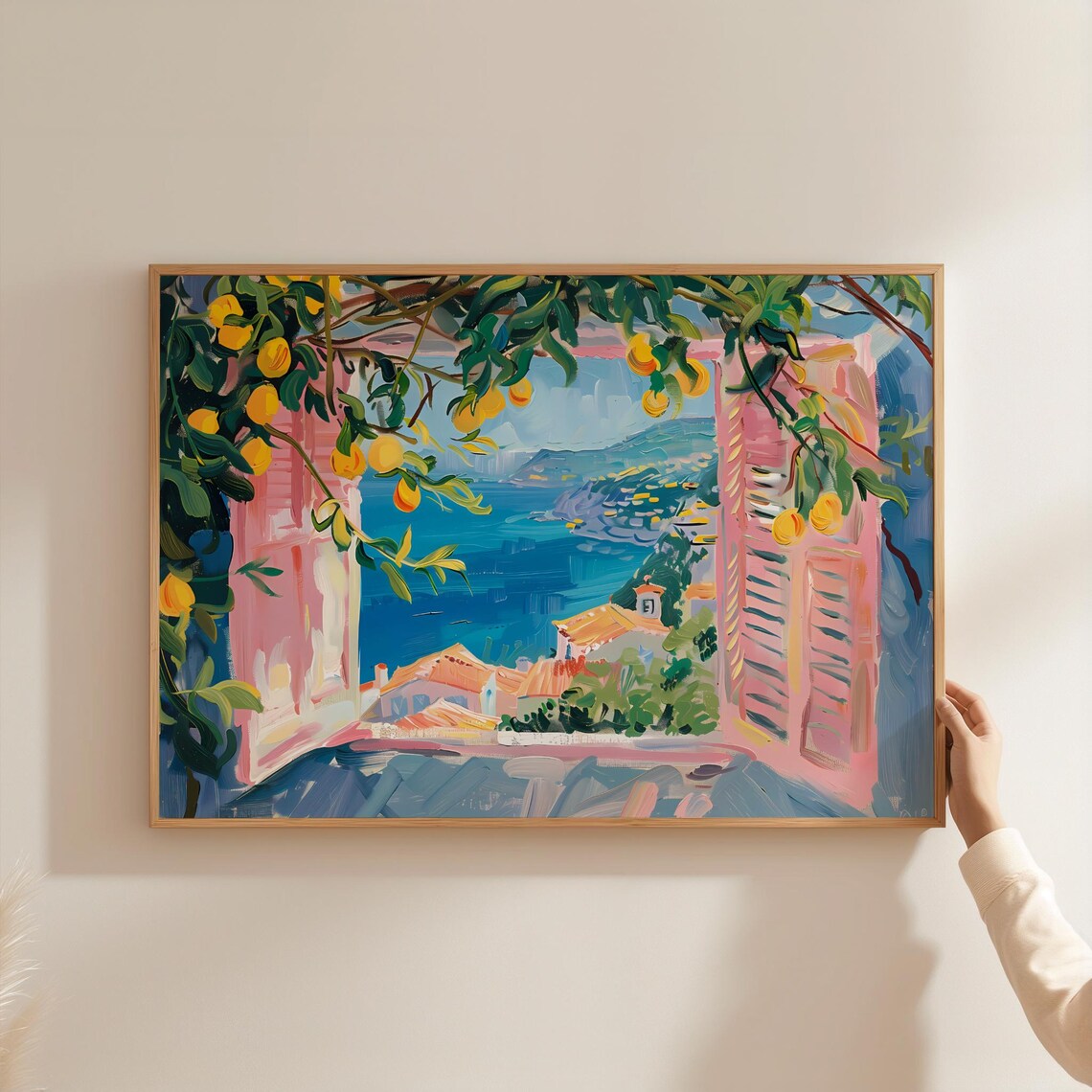 Amalfi Coast Italy Lemon Window Mediterranean Sea View Painting Poster