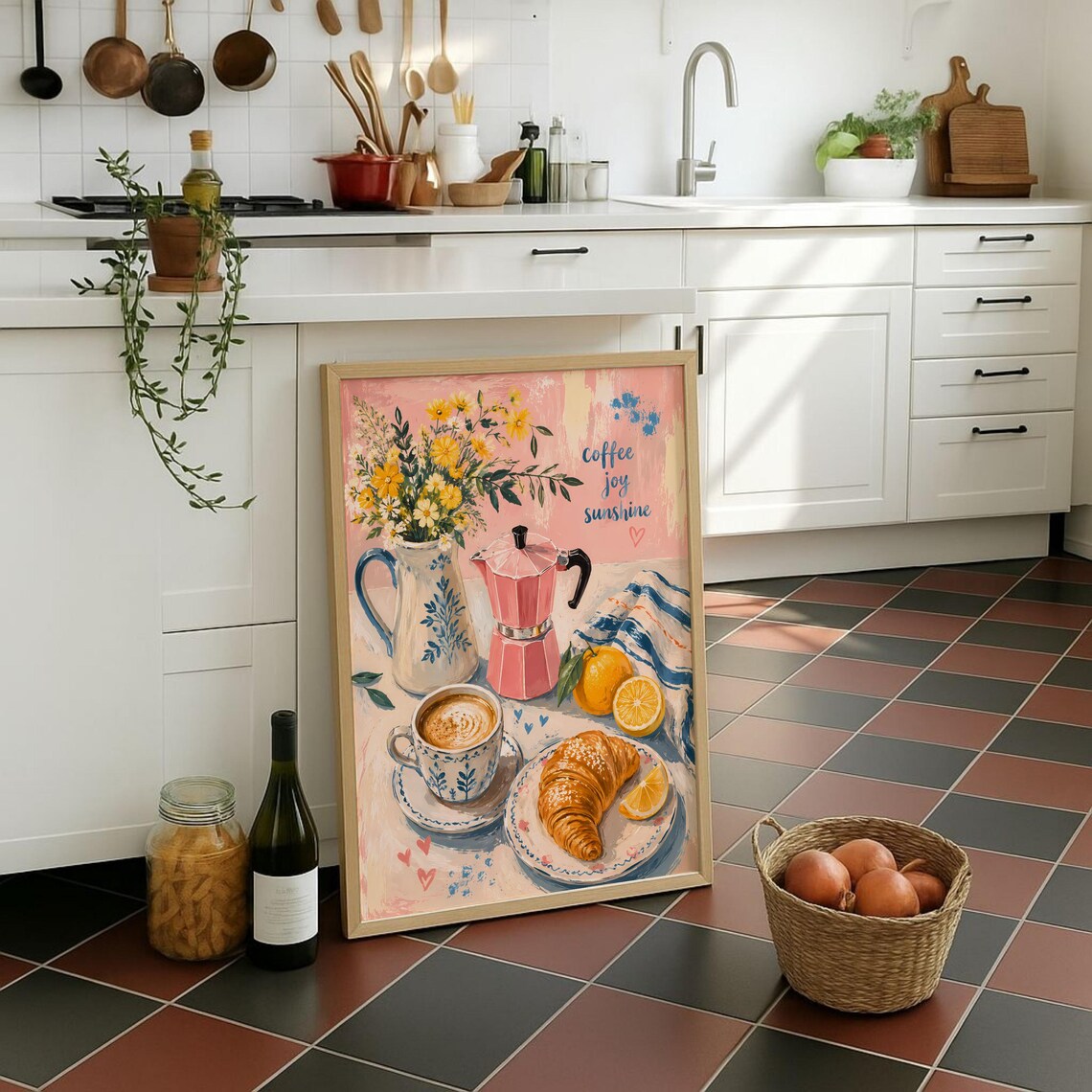 Vintage Italian Breakfast Painting, Kitchen Wall Decor