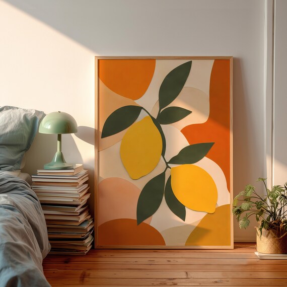 Abstract Lemon Branch Terracotta Orange Botanical Gouache Poster