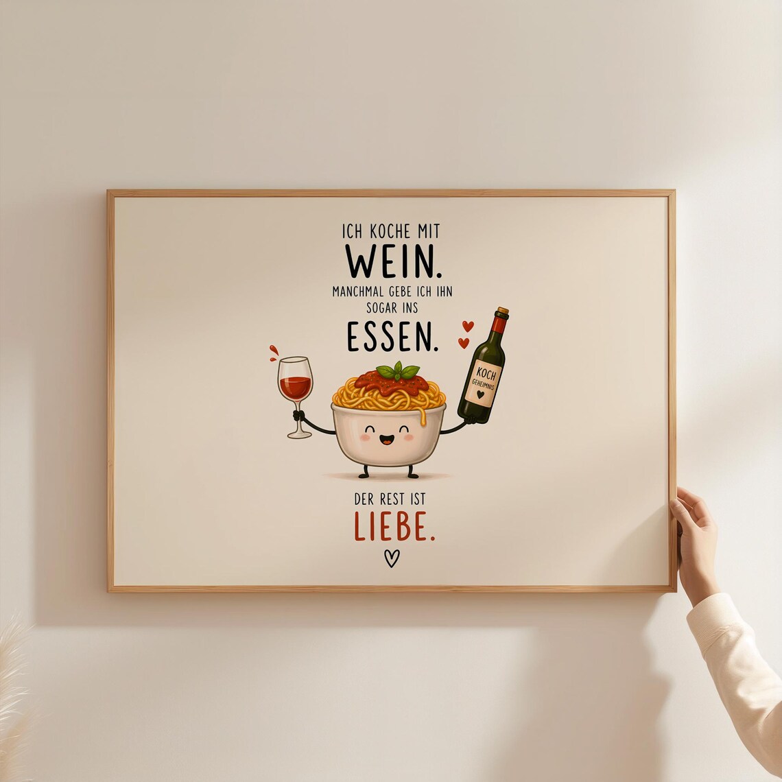 Funny Wine Kitchen Poster - German Cooking Saying