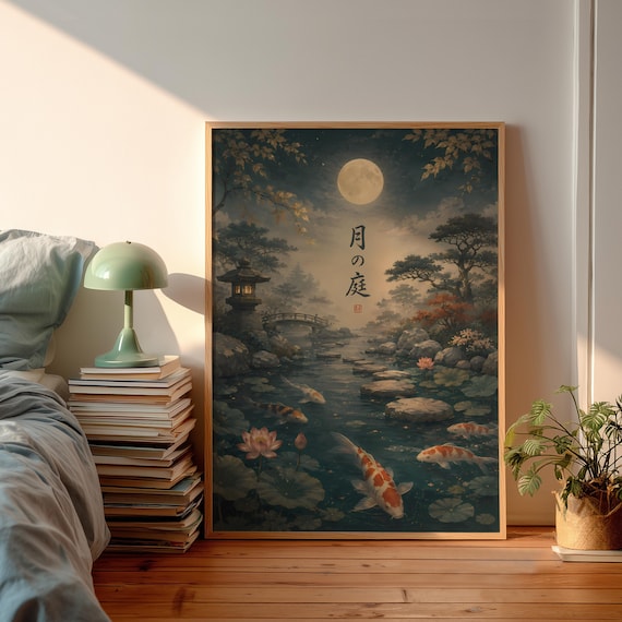 Japandi Style Moon Garden Art Print, Minimalist
