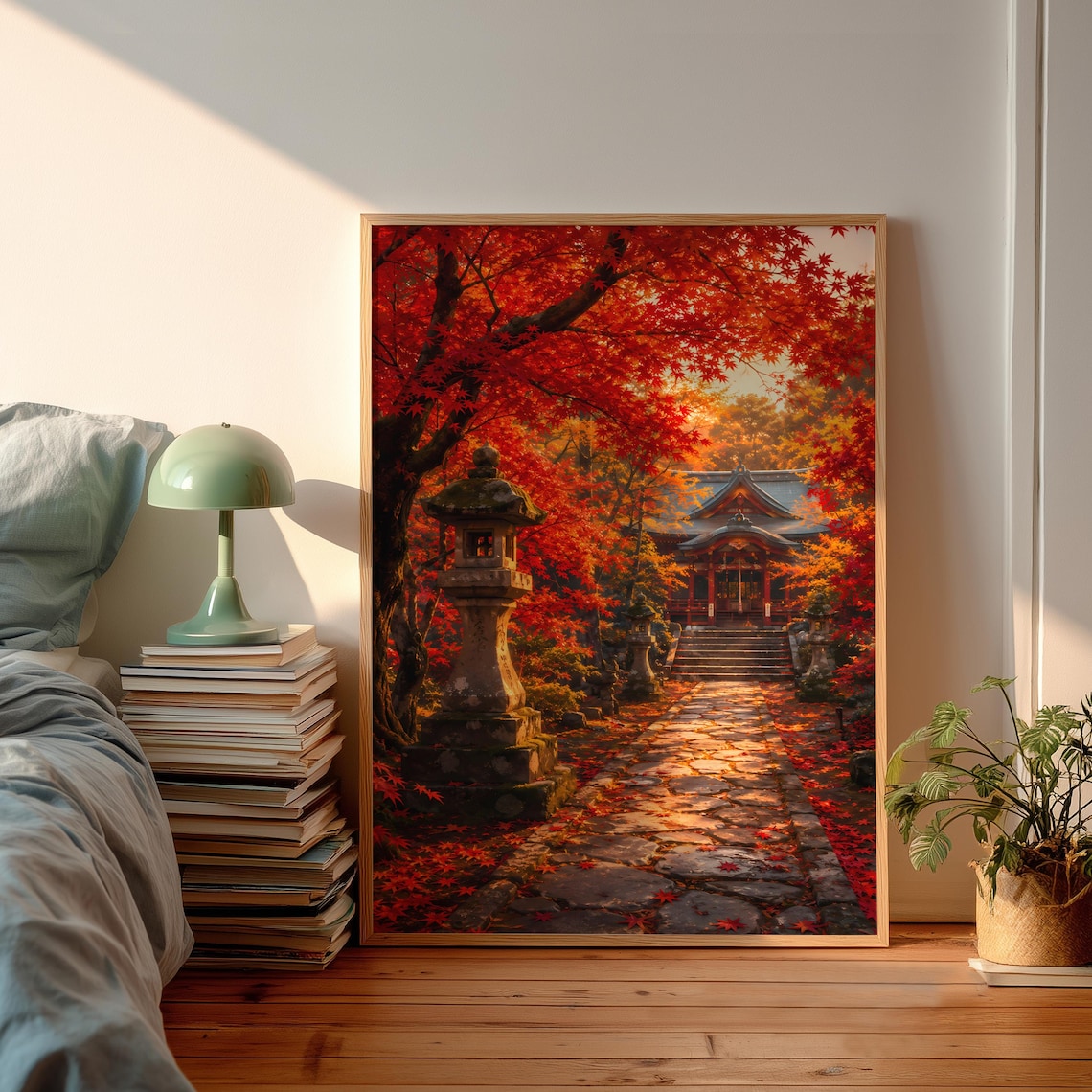 Japanese Autumn Temple Poster, Kyoto Shrine Landscape