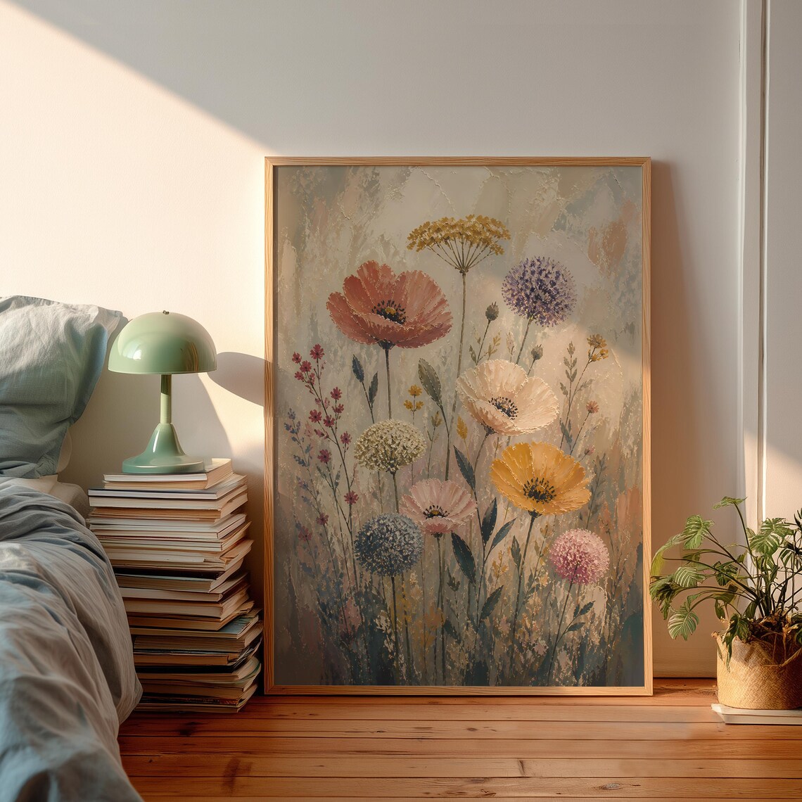 Wildflower Field Oil Painting Soft Neutral Floral Botanical Art Poster
