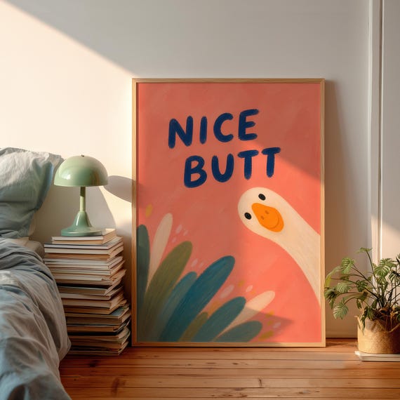 Quirky Goose Nice Butt Wall Art Funny Bathroom Decor Animal Print Toilet Sign Cheeky Restroom Decoration Cute Minimalist Poster